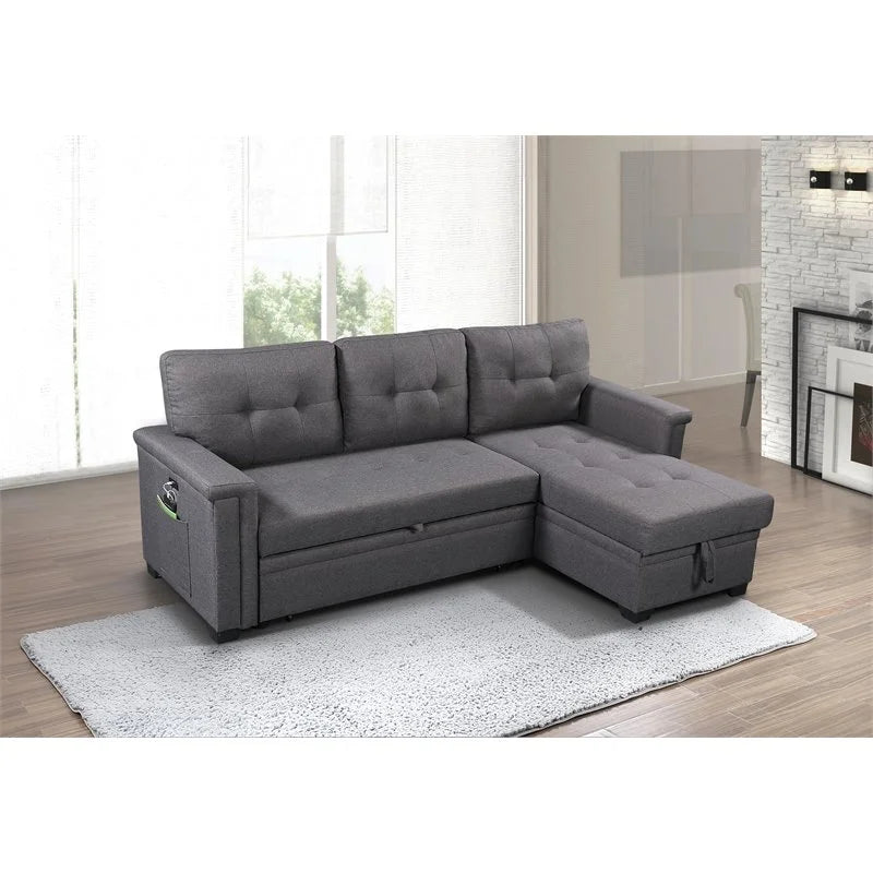 Gray Reversible Sleeper Sofa Storage Chaise with USB Charging Ports W44501