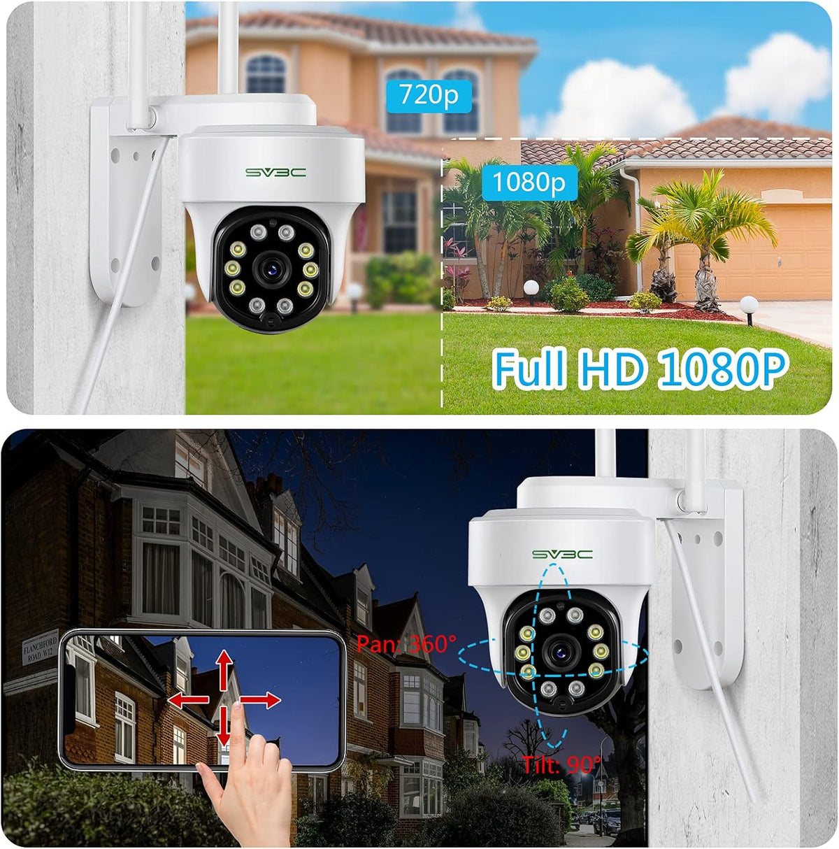 1080P WiFi Security Camera with Flood Light, Pan Tilt, Color Night Vision R116238