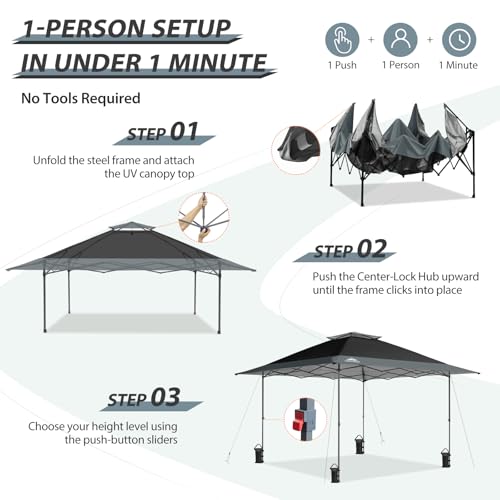 13x13 Pop Up Canopy Tent with Auto Extending Eaves Gray L277