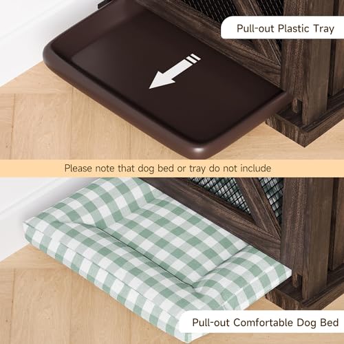Brown Wooden Dog Crate with 3 Storages and Removable Divider D109