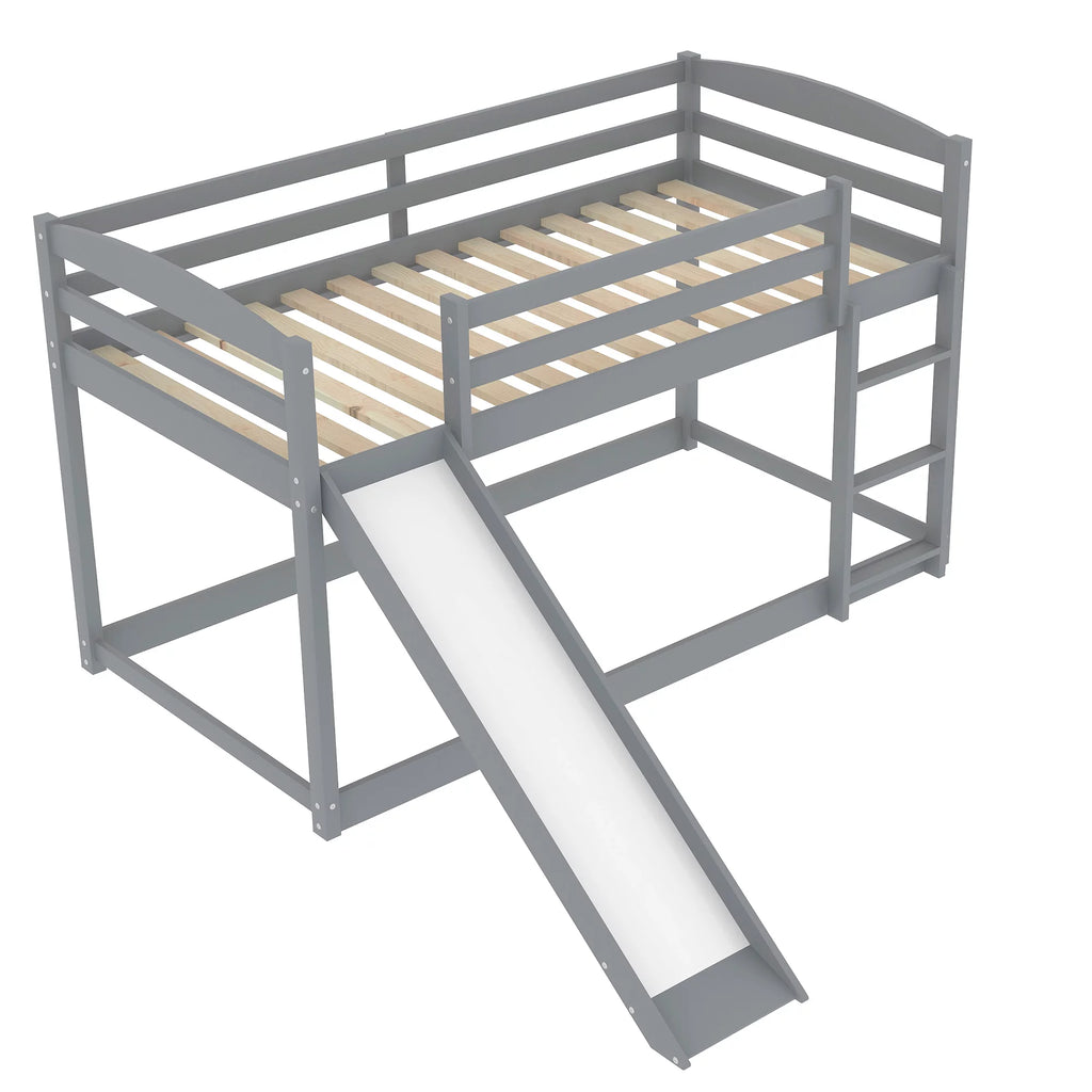 Gray Twin Over Twin Wood Bunk Bed with Slide and Ladder Y983