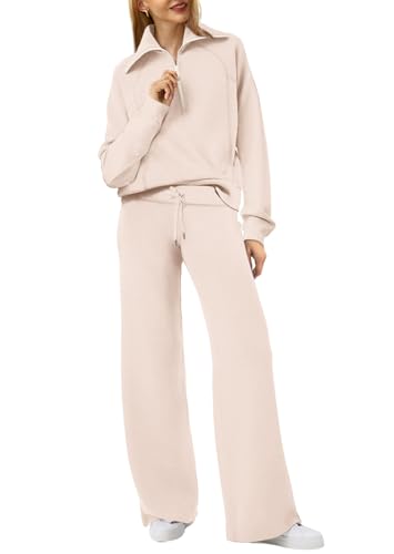 Half Zip Sweatshirt And Wide Leg Sweatpant 2 Piece Sweatsuit P717