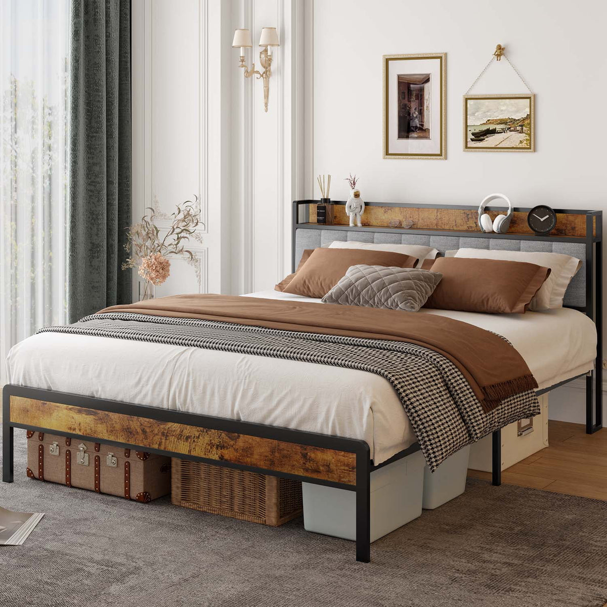 King Bed Frame with Storage Headboard C190