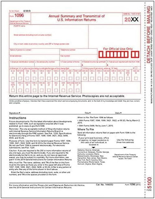 1096 Laser Transmittal/Summary Tax Form (1 Pack) I6366