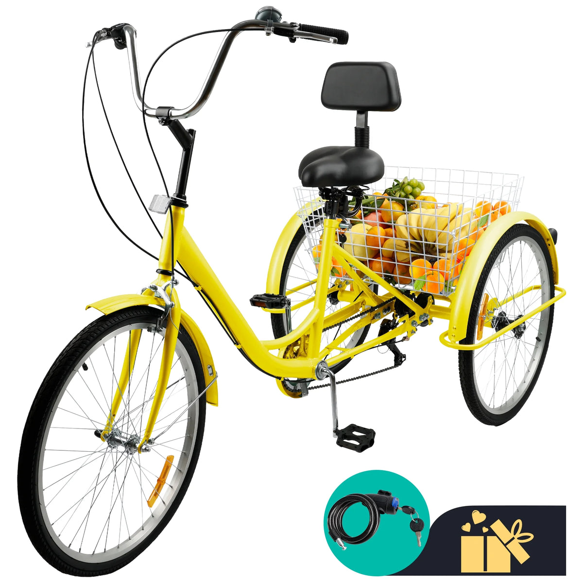 24 Purple 7-Speed Adult Tricycle with Seat and Rear Basket O217627