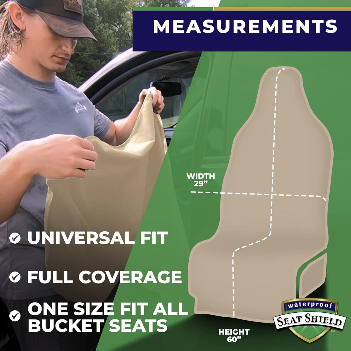 Tan Non-Slip Removable Car Seat Cover Pack of 2 I33797
