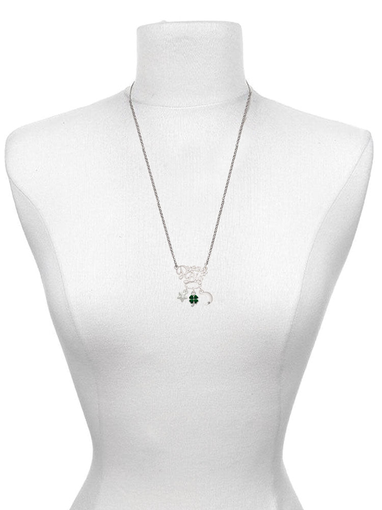 Silvertone Mini Green Four Leaf Clover Pendant Necklace, 25" L950