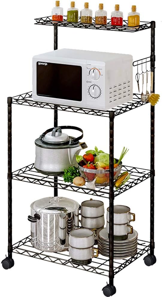 4-Tier Kitchen Baker’s Rack with Wire Mesh Shelves and Wheel Casters F4698