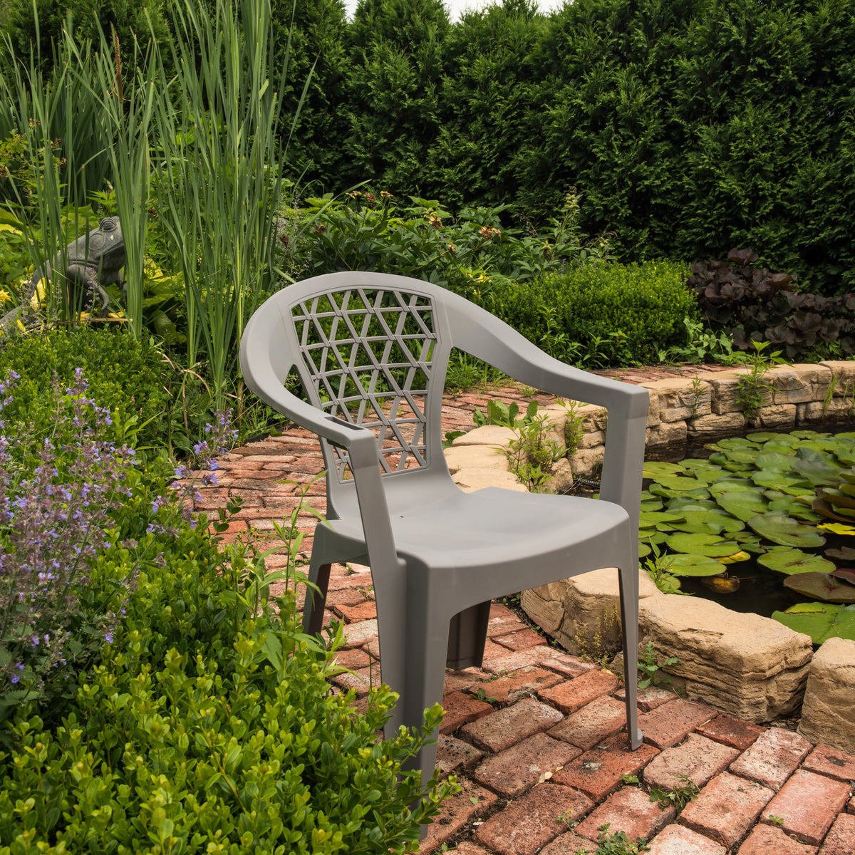 Gray Resin Stack Chair with Phone Holder H217
