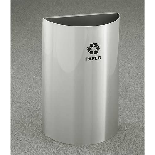 Satin Alum Open Top Half Round Recycling Receptacle, 10 Gallon Y938871