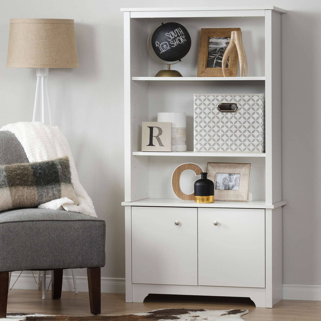 Pure White 3-Shelf Bookcase with Doors C523