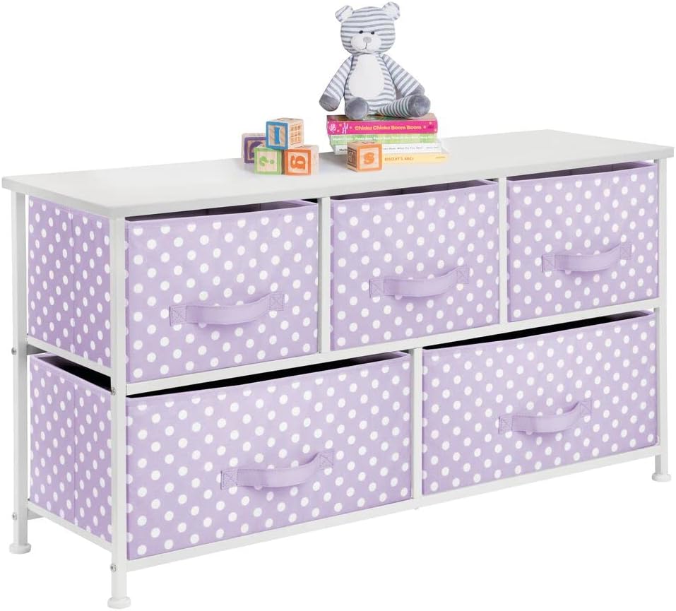 Gray White 5 Removable Fabric Drawers Storage Dresser C628815