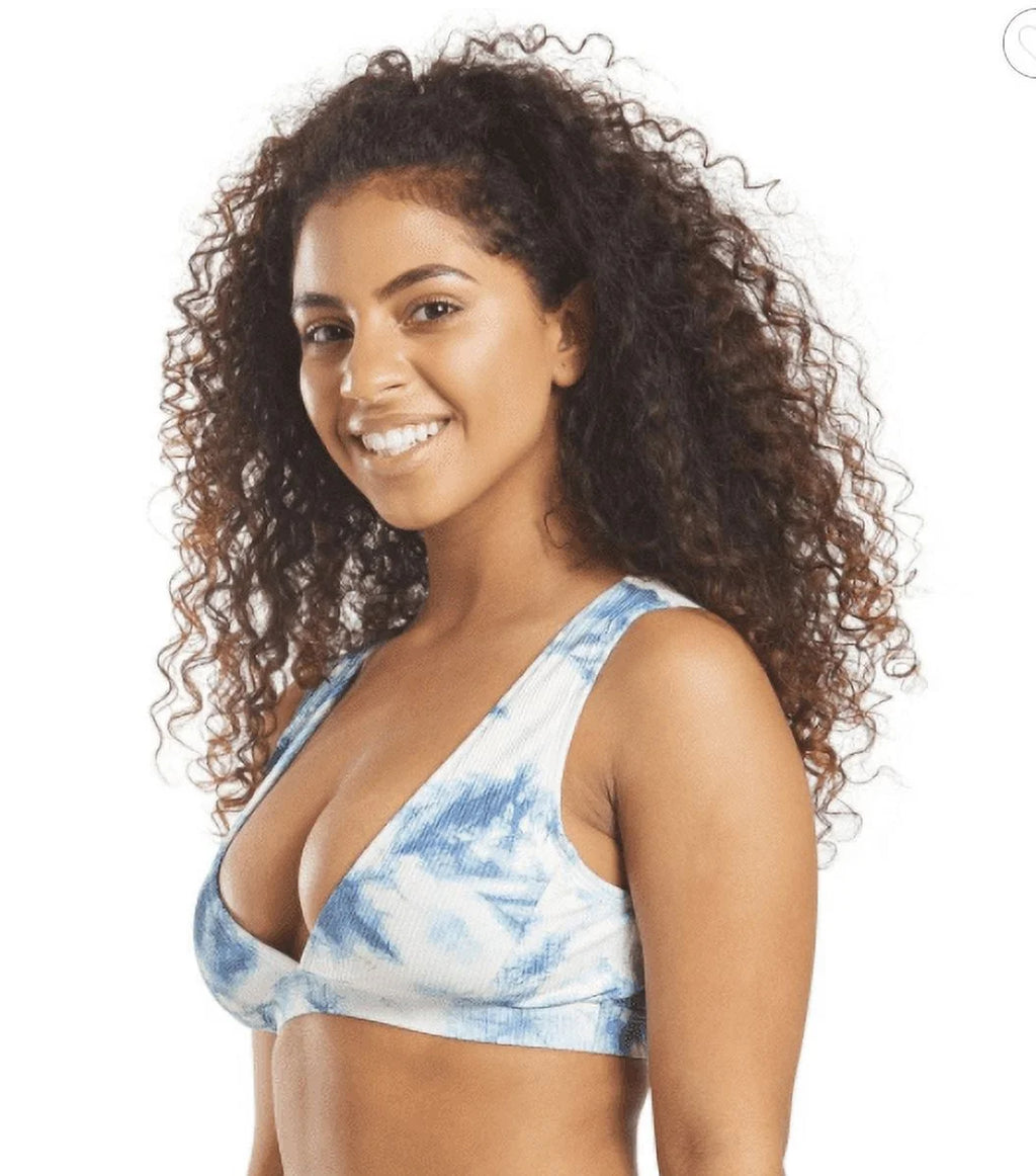 Blue Tie-Dye Deep V Bikini Swim Top U402