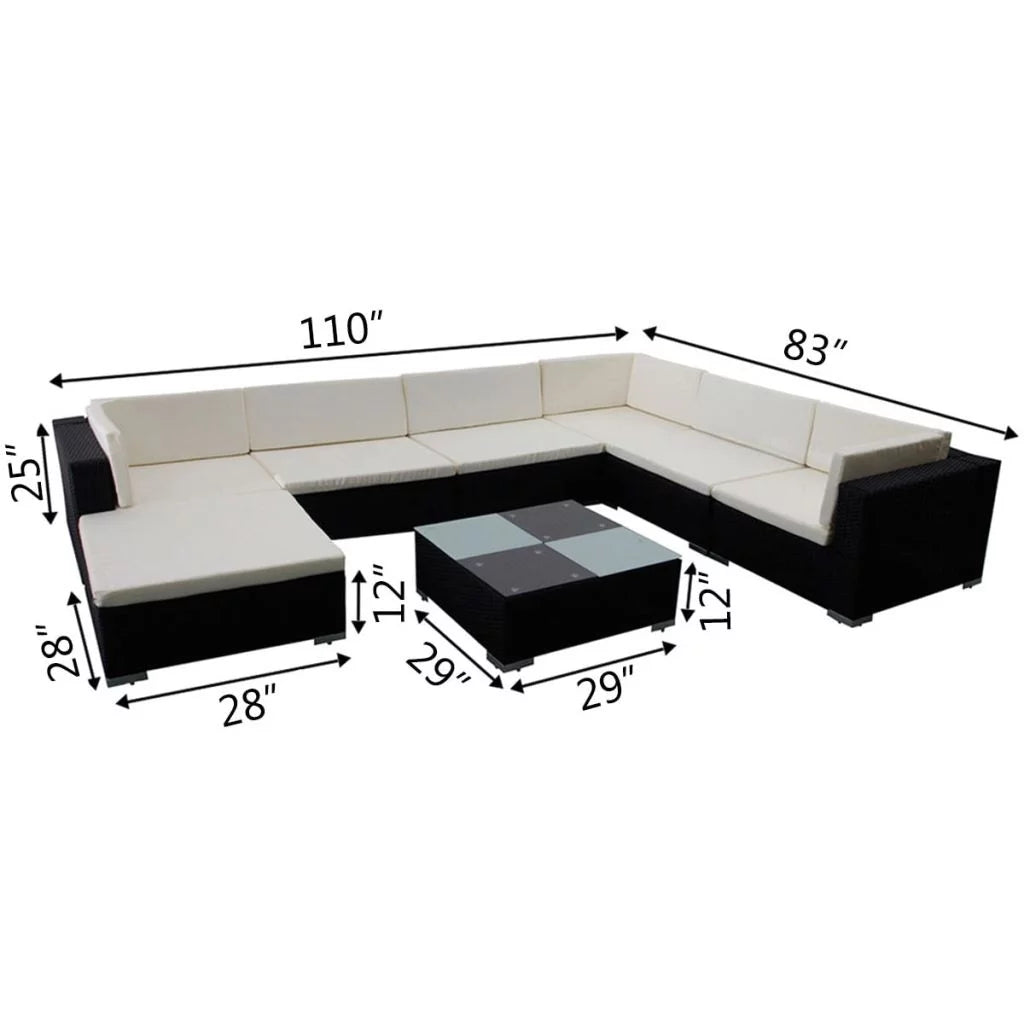Black Poly Rattan 8 Piece Patio Lounge Set with Cushions F6887