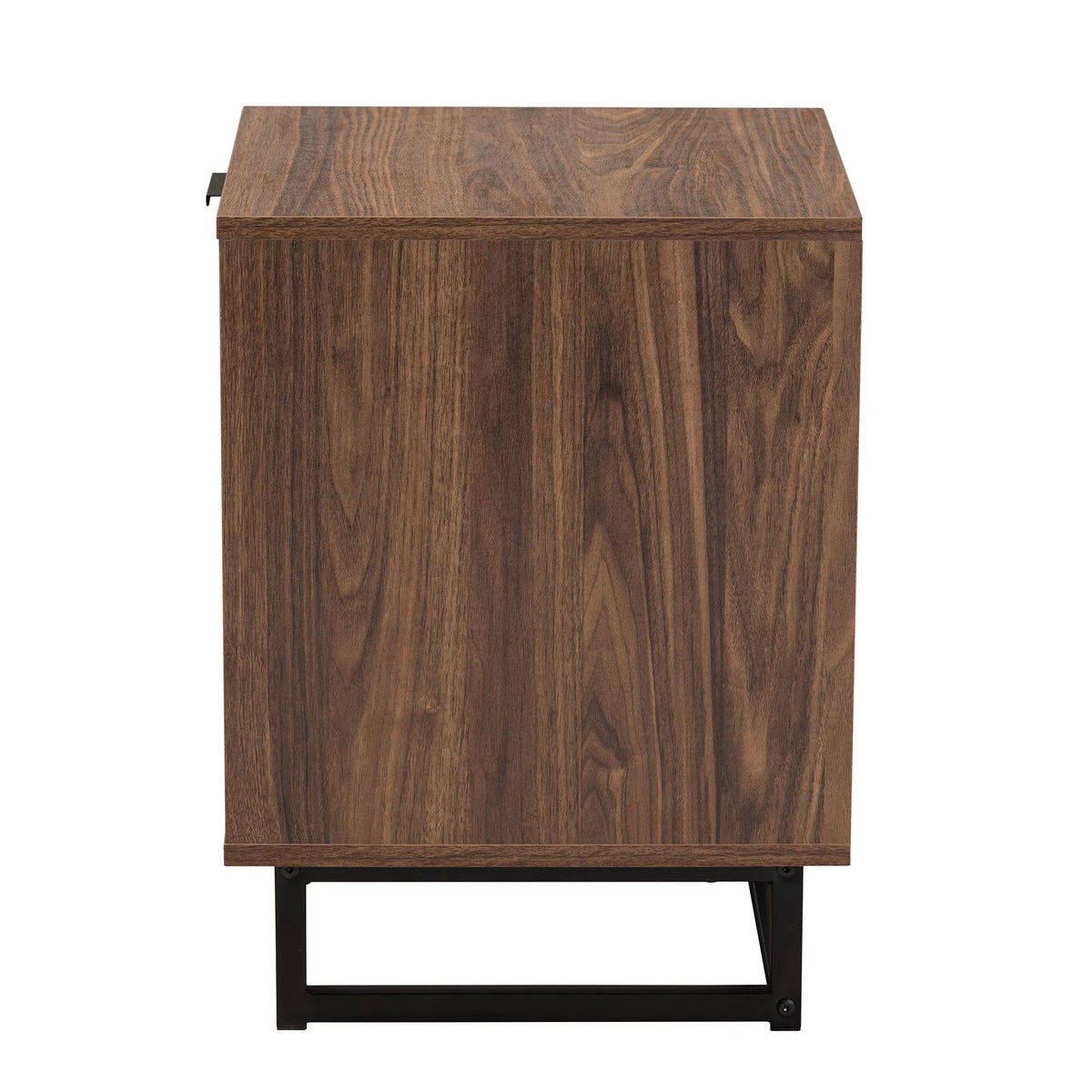 Walnut Brown Wood and Black Metal 1-Drawer End Table O4189