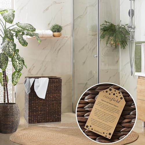 Natural Woven Water Hyacinth Laundry Hamper with Lid and Removable Liner Bag B5938