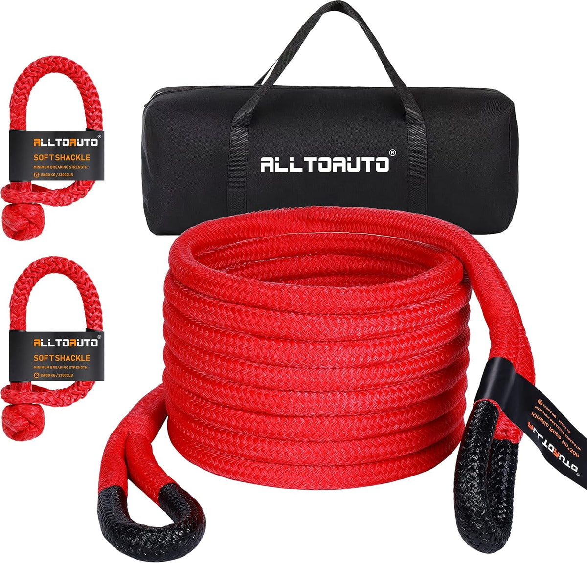 Red Kinetic Recovery & Tow Rope with 2 Soft Shackles Offroad Recovery Kit A4723