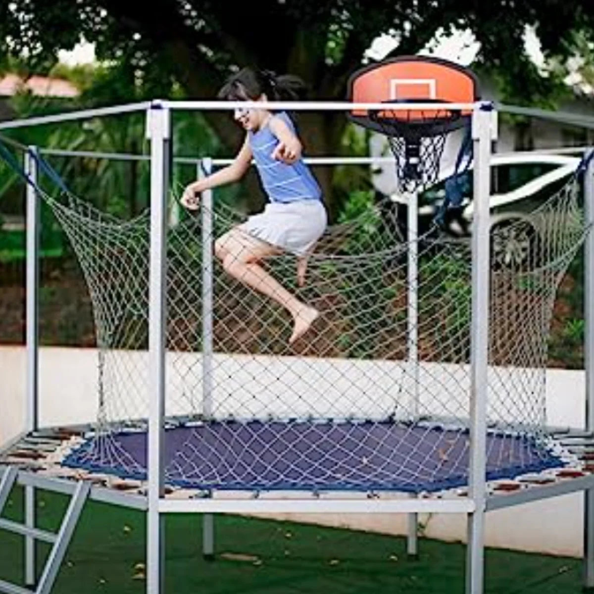 Basketball Hoop for Trampoline Backboard Toy Outdoor Sports Frame Attachment for Curved Pole E58968