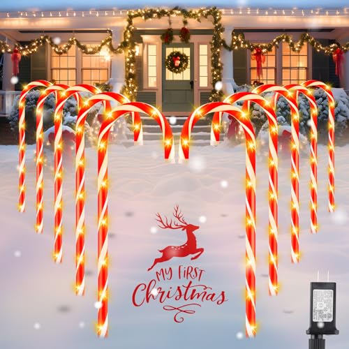 20 Packs Solar Candy Cane Lights Outdoor Pathway, 8 Modes LED Candy Cane Decorations H5736