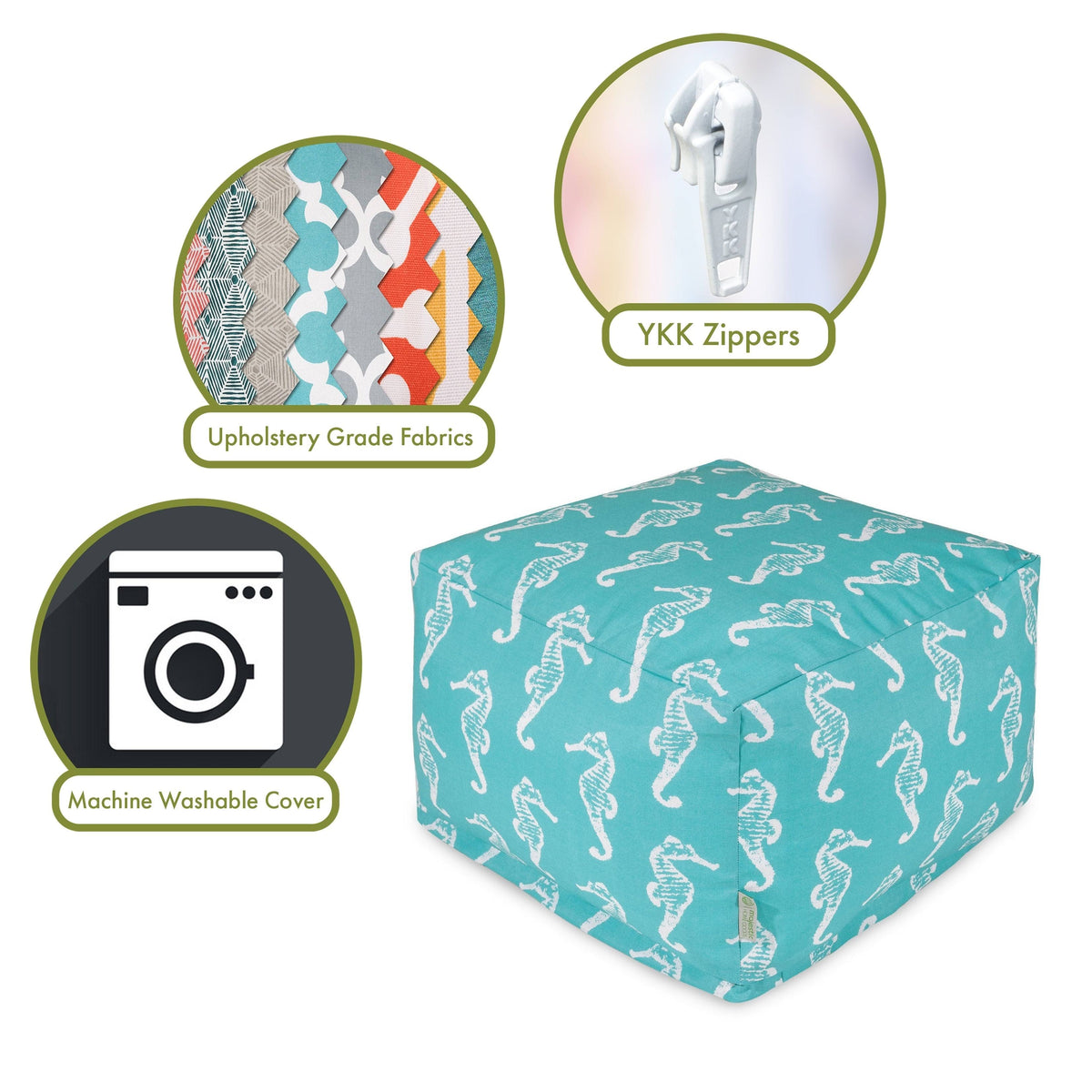 Teal Sea Horse Large Ottoman Y395