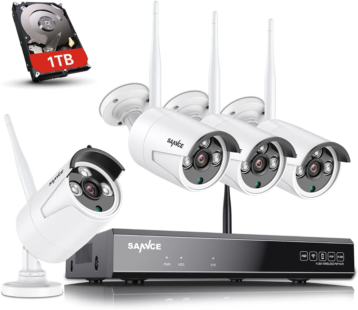 3MP Wireless Security Camera System, 8CH NVR, 4Pcs WiFi Cameras, 1TB Hard Drive V2662