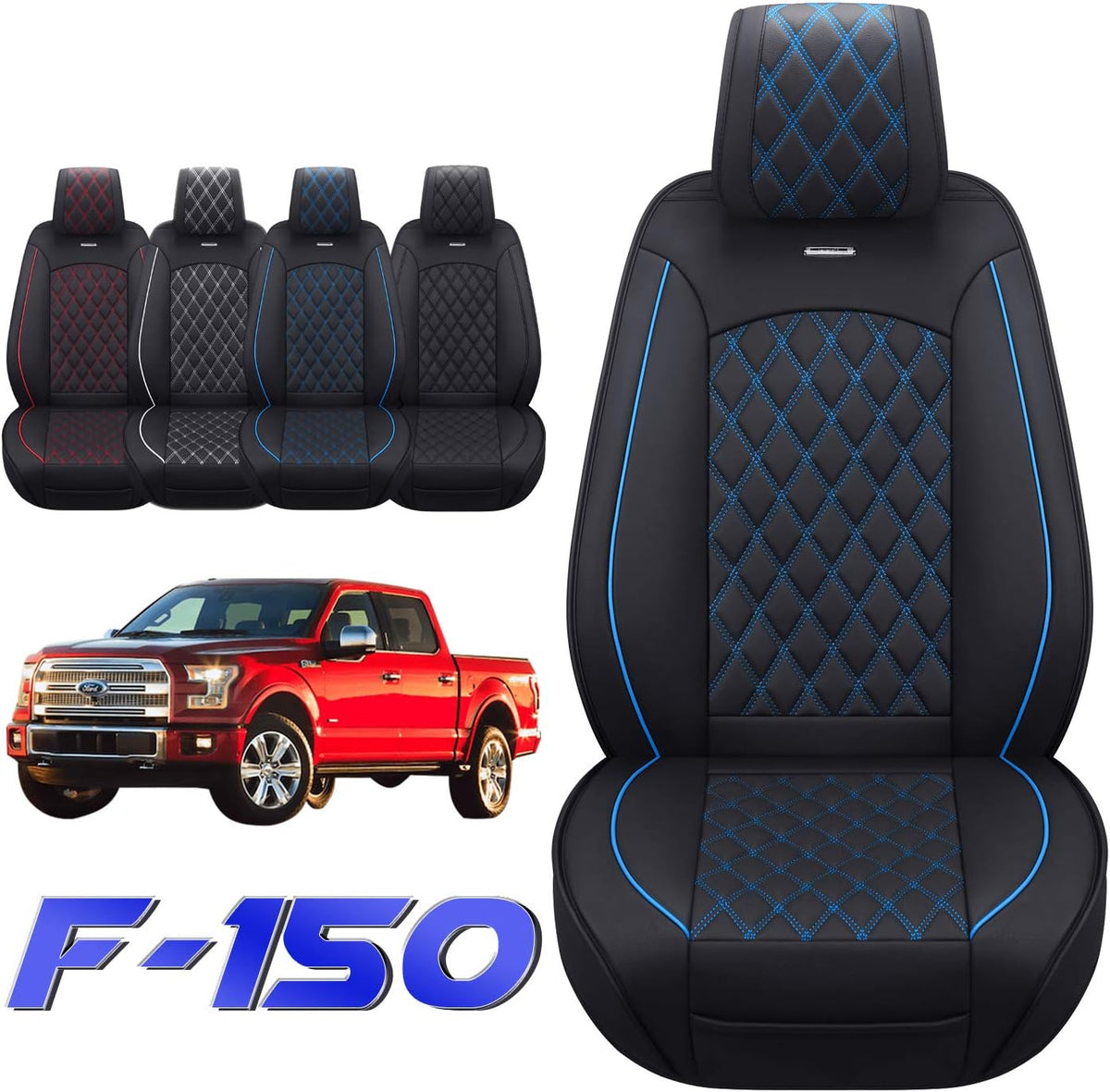 Waterproof Leather Car Seat Covers Full Set Black and Blue E8580