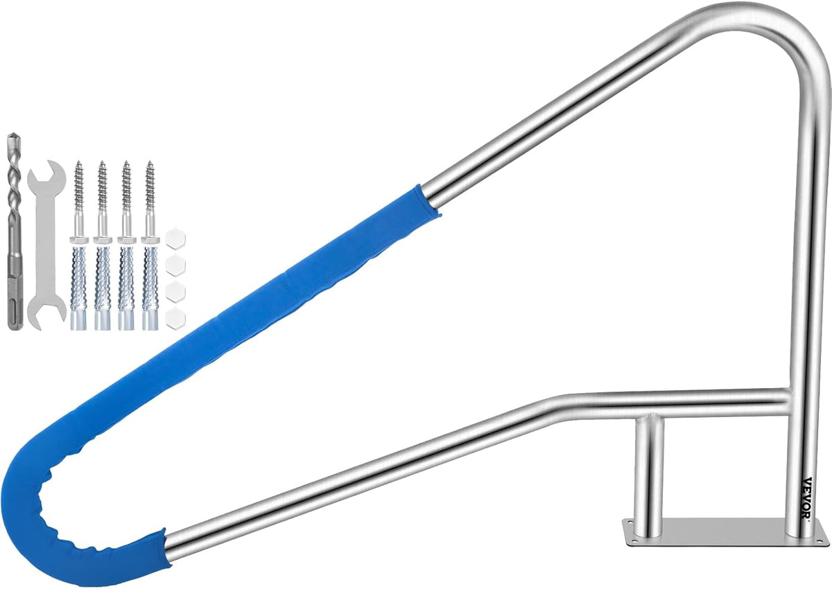 304 Stainless Steel Pool Handrail with Blue Grip Cover F1432