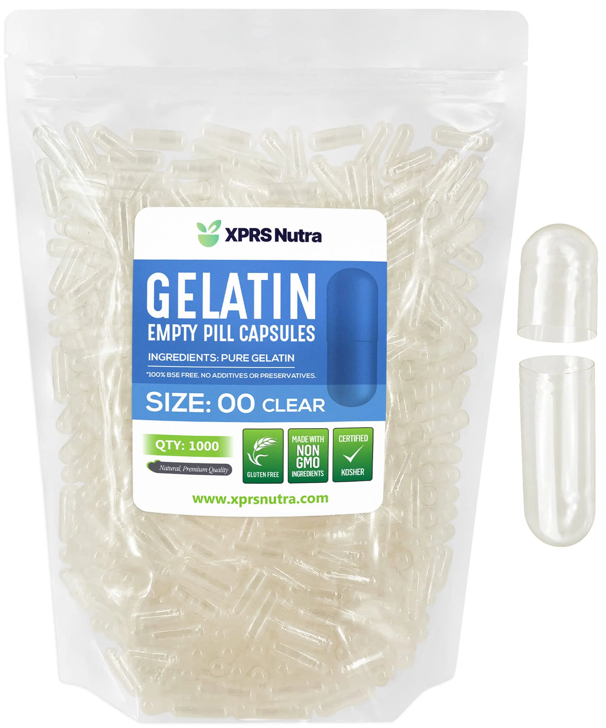 Size 00 Clear Empty Gelatin Capsules 1000 Count M485556