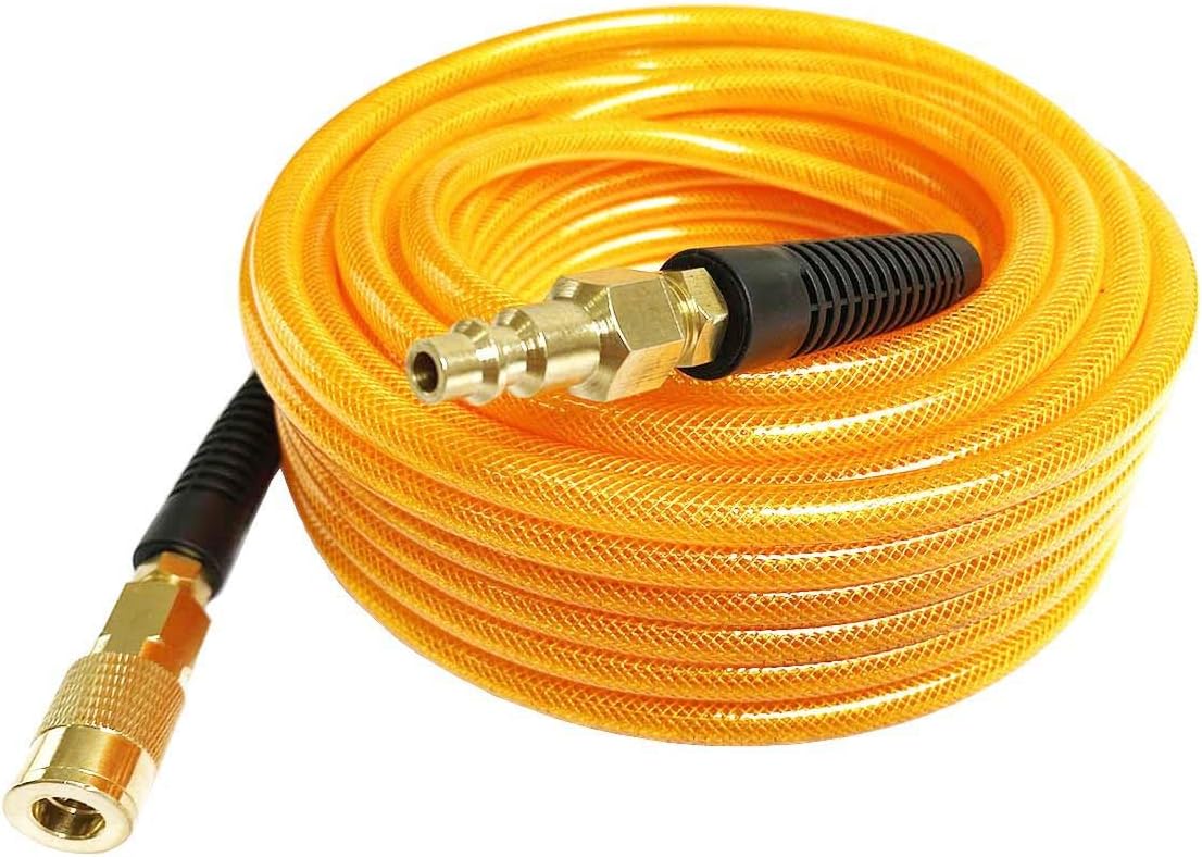 Transparent Orange 100ft Air Hose with Brass Quick Coupler and Plug, Pack of 2 P9635