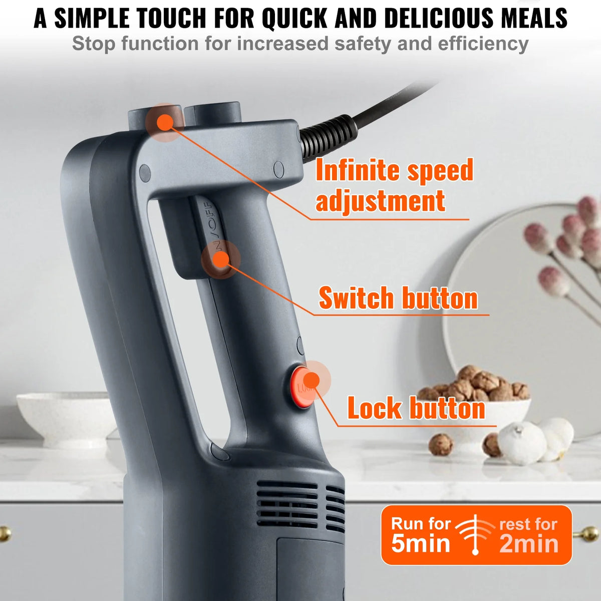 Commercial Immersion Blender Heavy Duty Hand Mixer 750W Variable Speed L7651