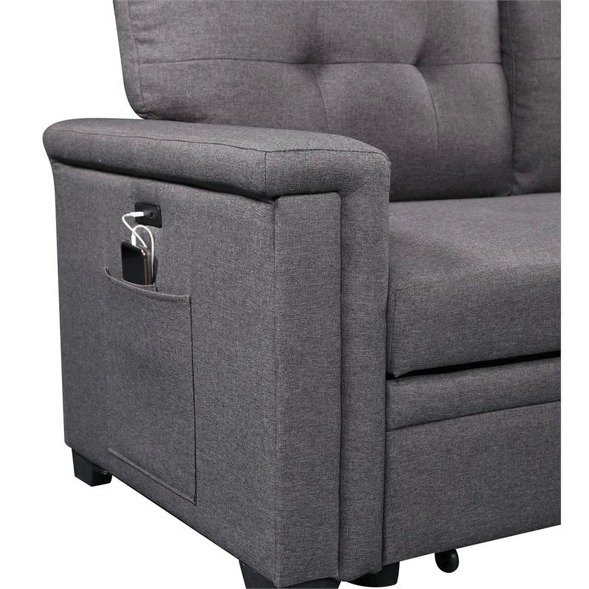 Gray Reversible Sleeper Sofa Storage Chaise with USB Charging Ports W44501