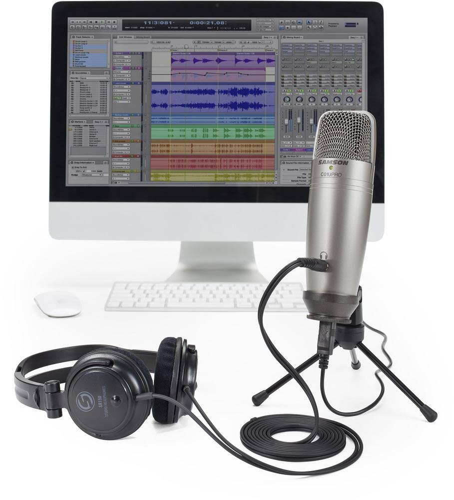 Silver USB Studio Microphone with Headphones and Software G7596