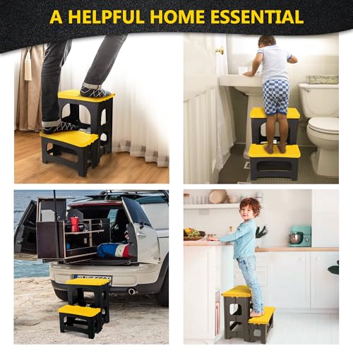 Folding 2-Step Stool, Non-Slip Portable Footstool, Black V884