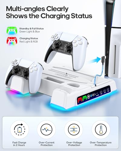 PS5 Stand with Dual Controller Charging Station and 3-Level Fan J262