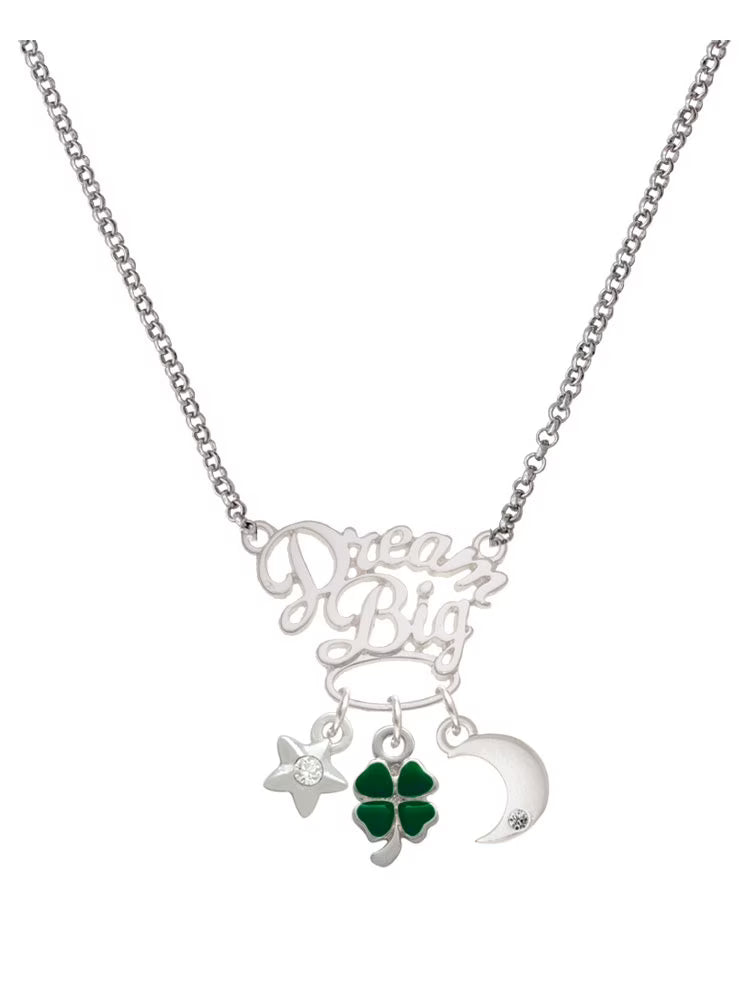 Silvertone Mini Green Four Leaf Clover Pendant Necklace, 25" L950