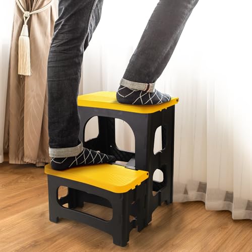 Folding 2-Step Stool, Non-Slip Portable Footstool, Black V884