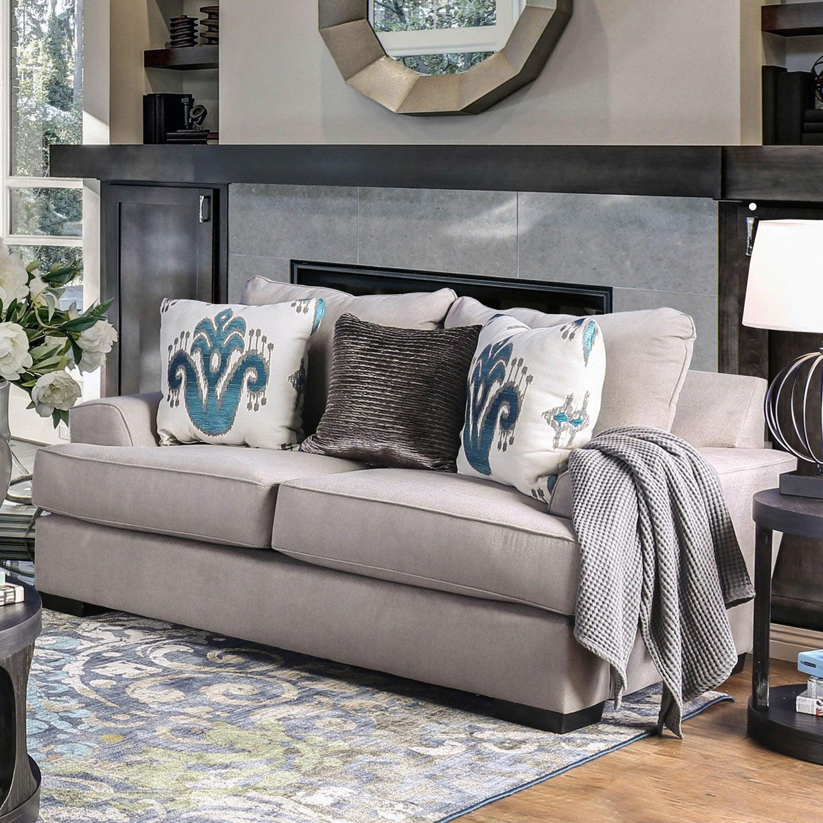 Gray & Silver Chenille Sofa and Loveseat F576211