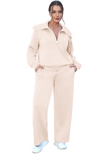 Half Zip Sweatshirt And Wide Leg Sweatpant 2 Piece Sweatsuit P717