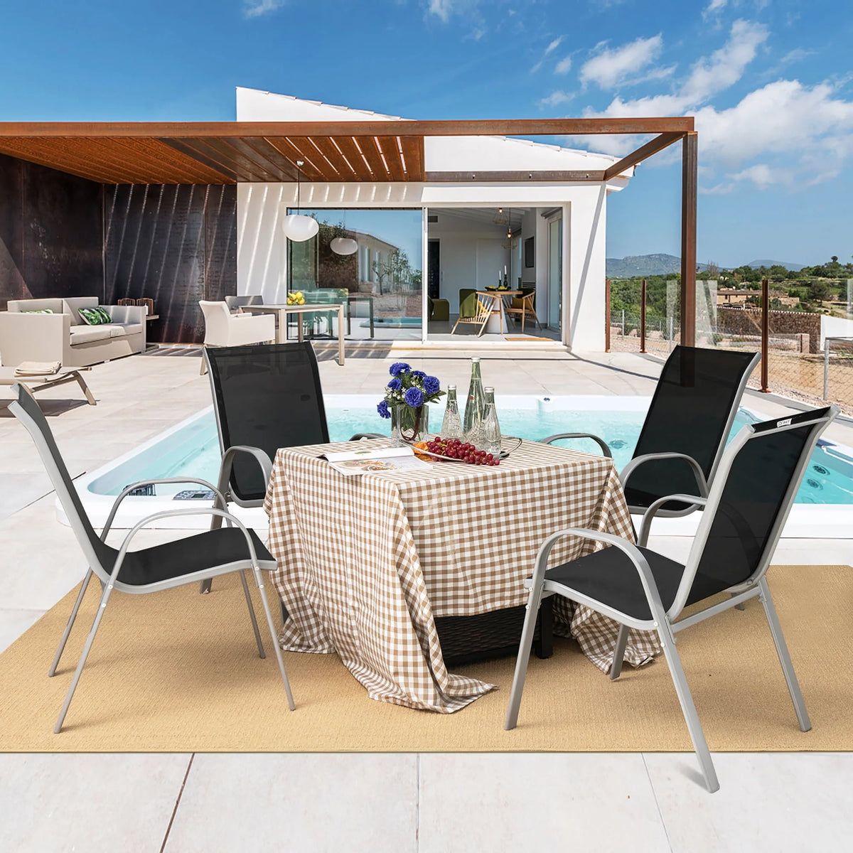 Set of 4 Black Stackable Patio Dining Chairs D279