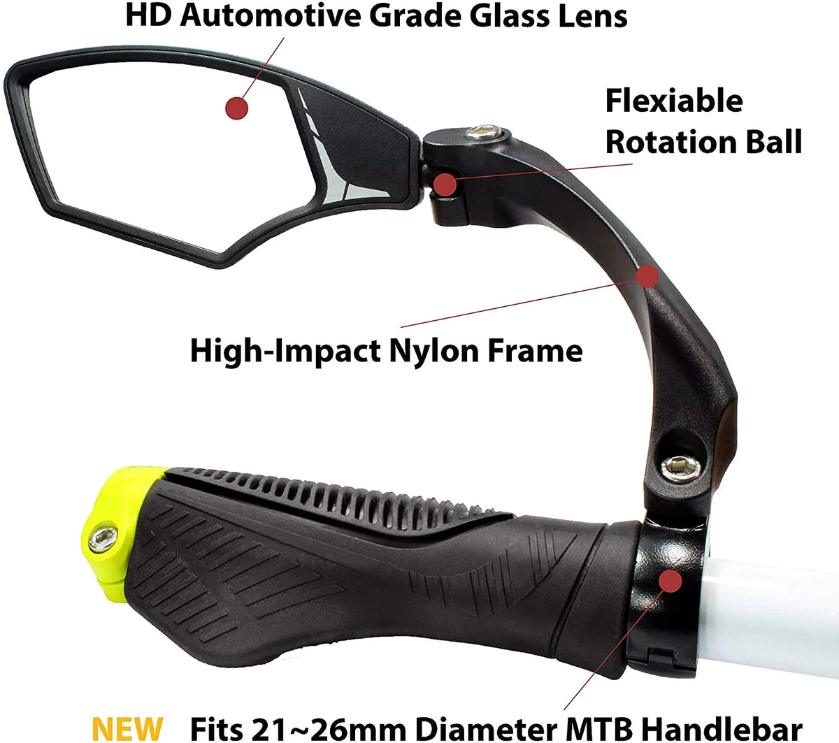 Handlebar Bike Mirror, HD, Blast-resistant, Glass Lens, Silver Left B37005