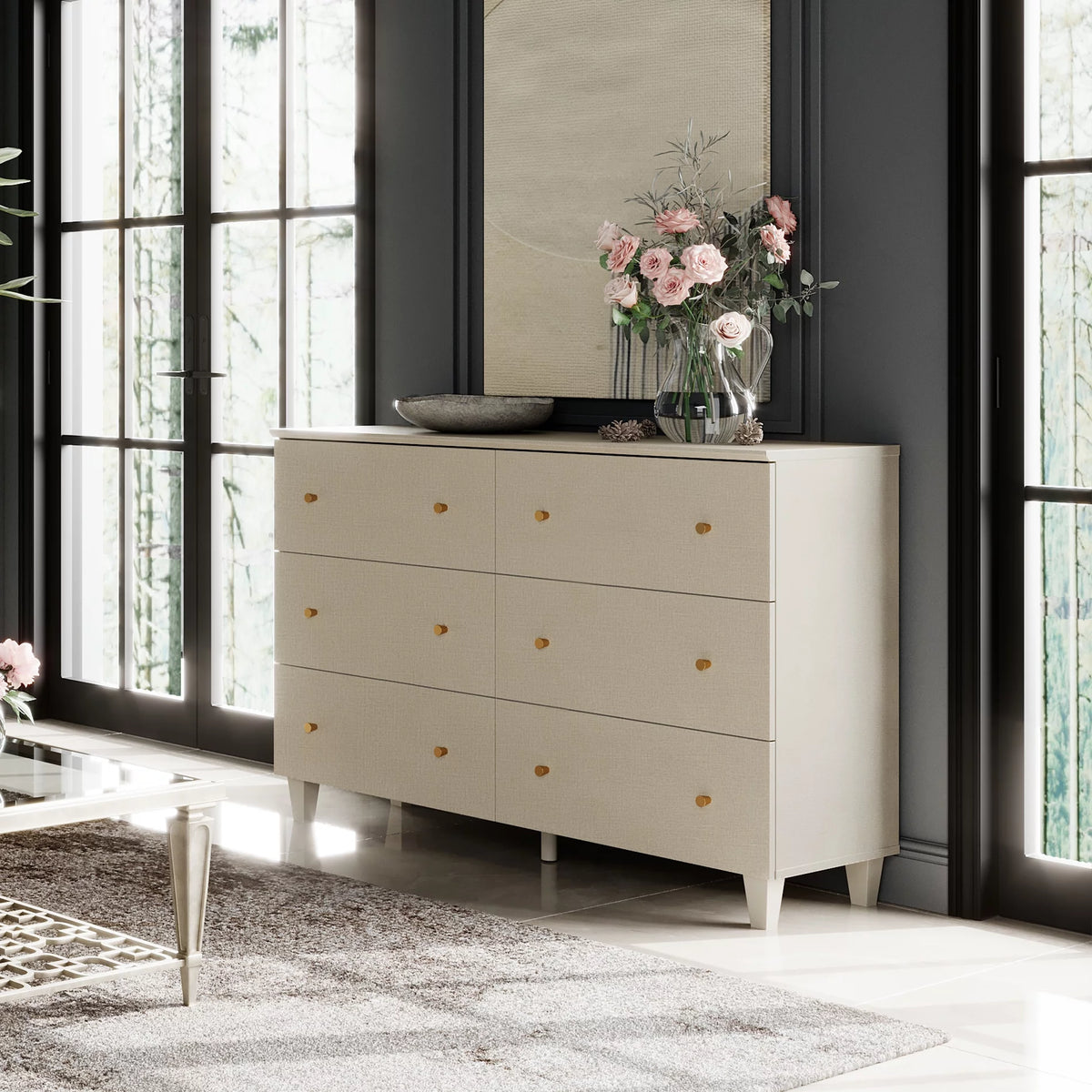 Beige 6 Drawer Wood Dresser J808977