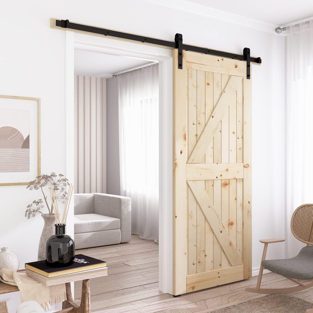 5FT Single Door Sliding Barn Door Hardware Track Kit Black Pack of 2 B7391