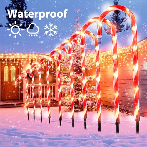 20 Packs Solar Candy Cane Lights Outdoor Pathway, 8 Modes LED Candy Cane Decorations H5736