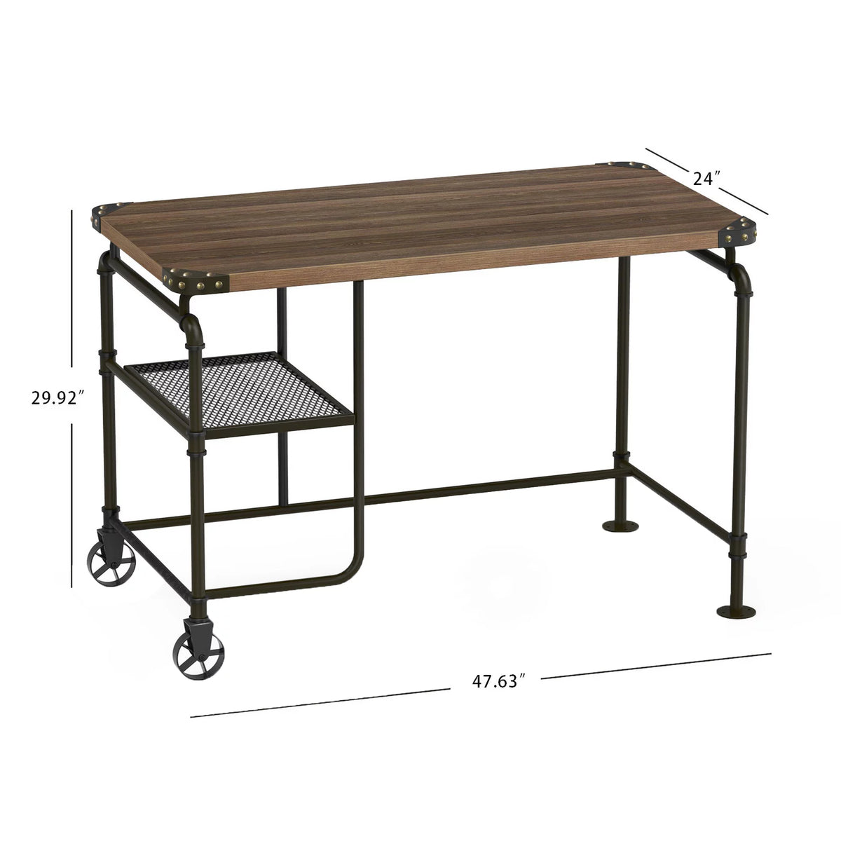 Industrial Metal Writing Desk with Wooden Top A447561