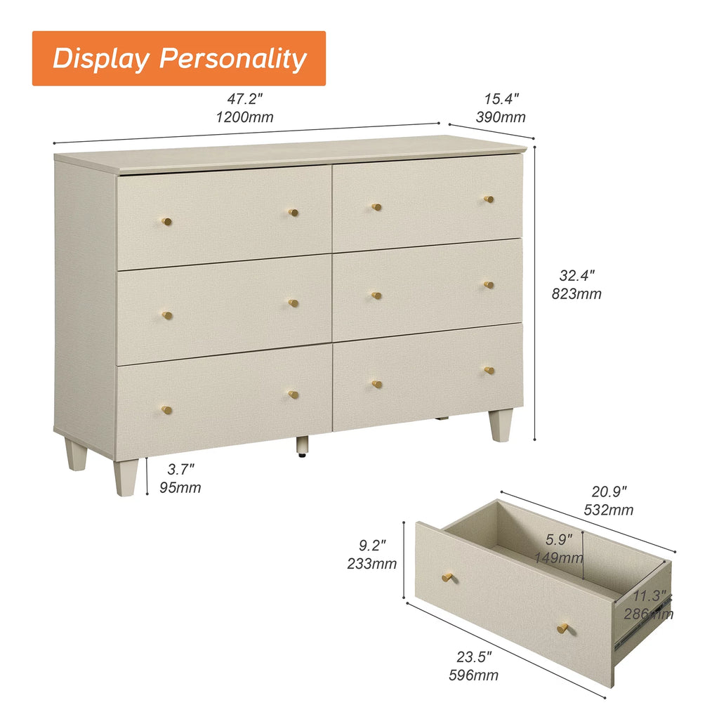 Beige 6 Drawer Wood Dresser J808977
