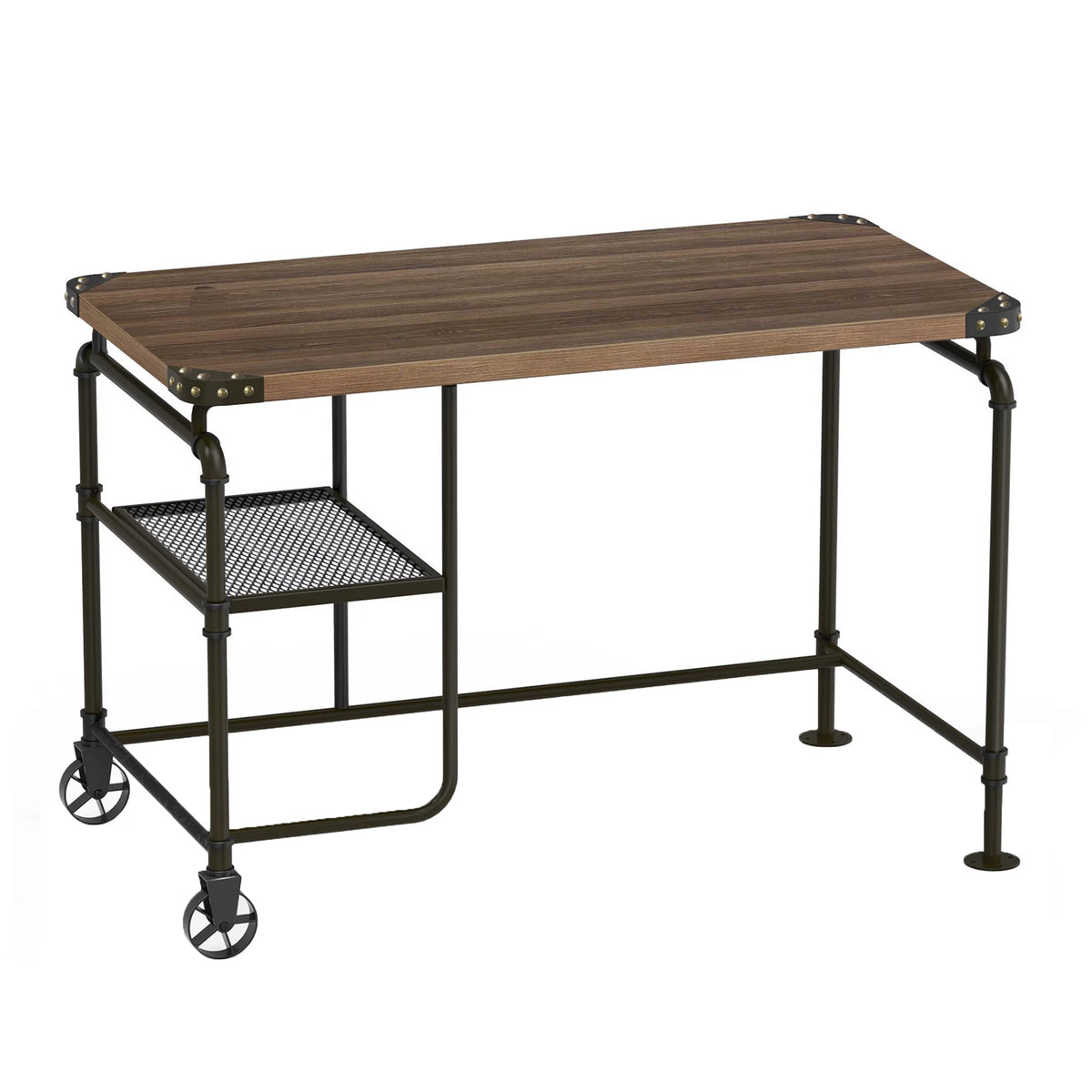 Industrial Metal Writing Desk with Wooden Top A447561