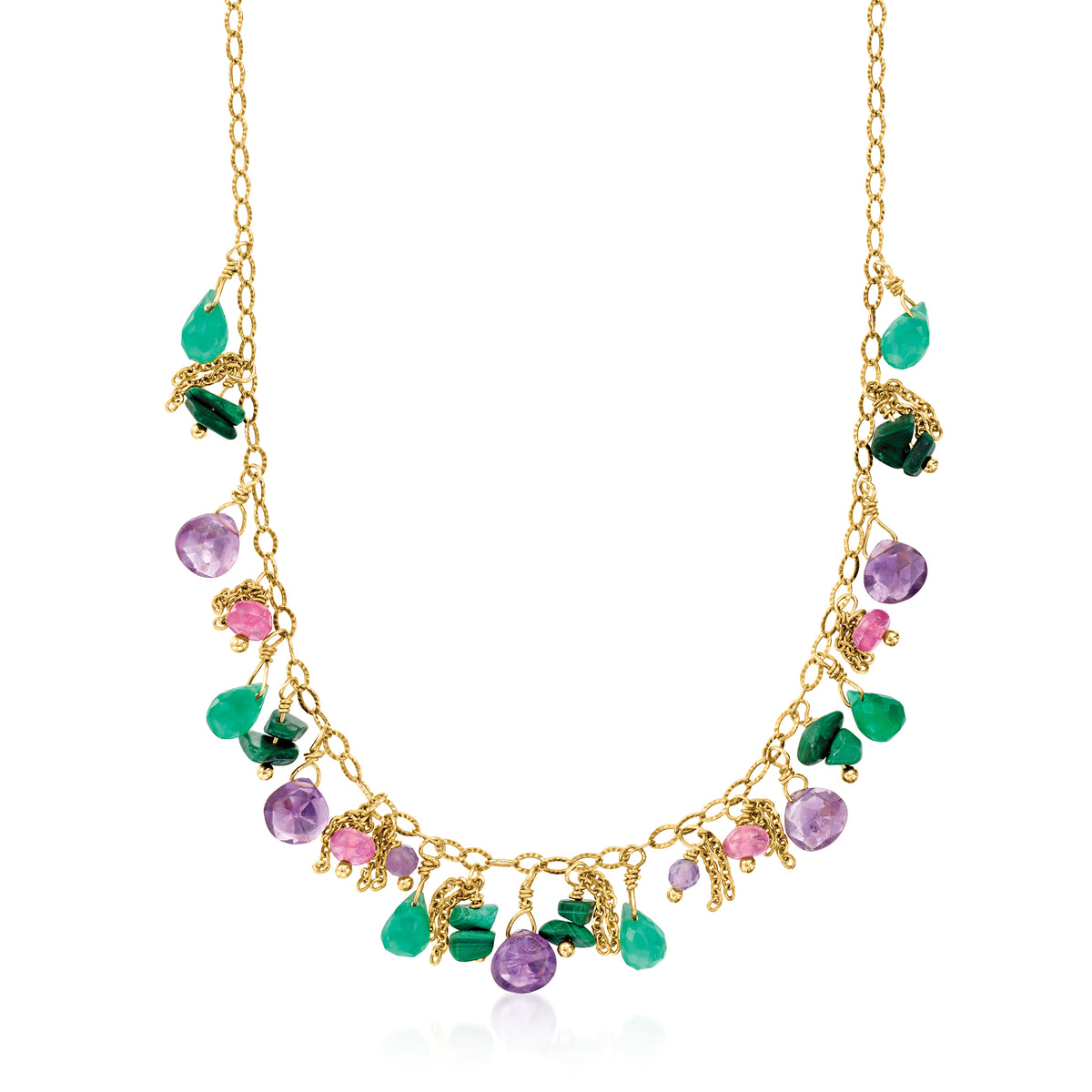 Multi-Gemstone Bead Drop Necklace in 24kt Gold Over Sterling C394504
