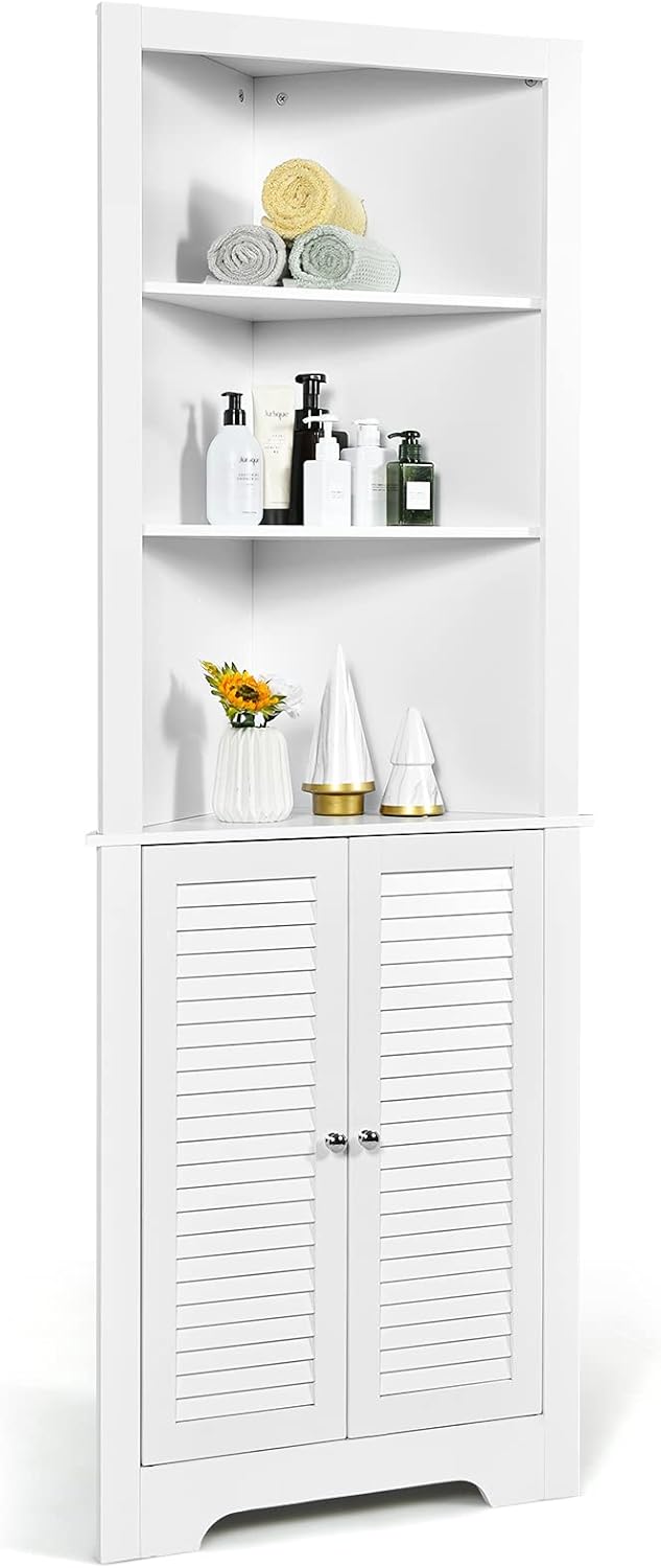 Espresso Corner Storage Cabinet with 3 Open Shelves N72206
