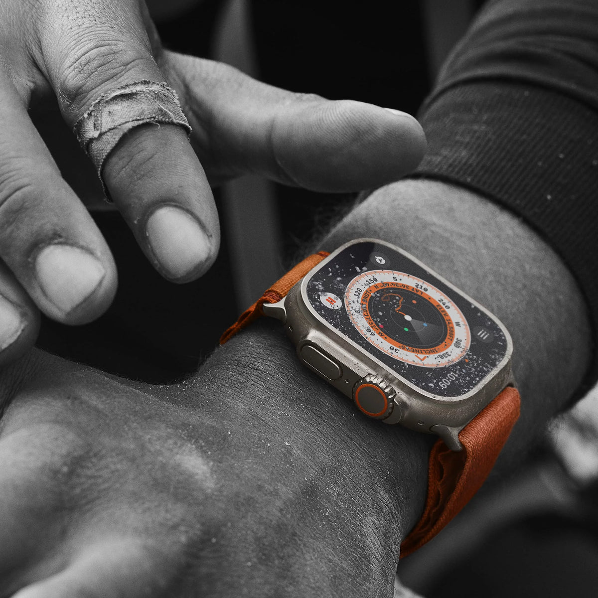 Apple Watch Ultra 49mm Smart Watch with Rugged Titanium Case & Orange Alpine Loop Small K694293