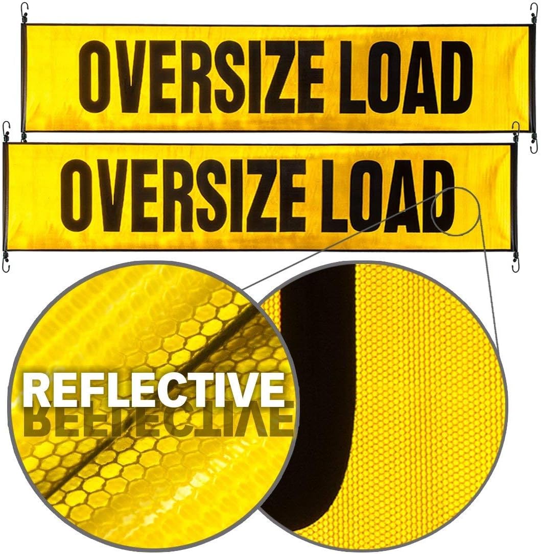 Oversize Load Banner with Stretch Cords and Metal Hooks 2 Pack 18 x 84 Inch V49978